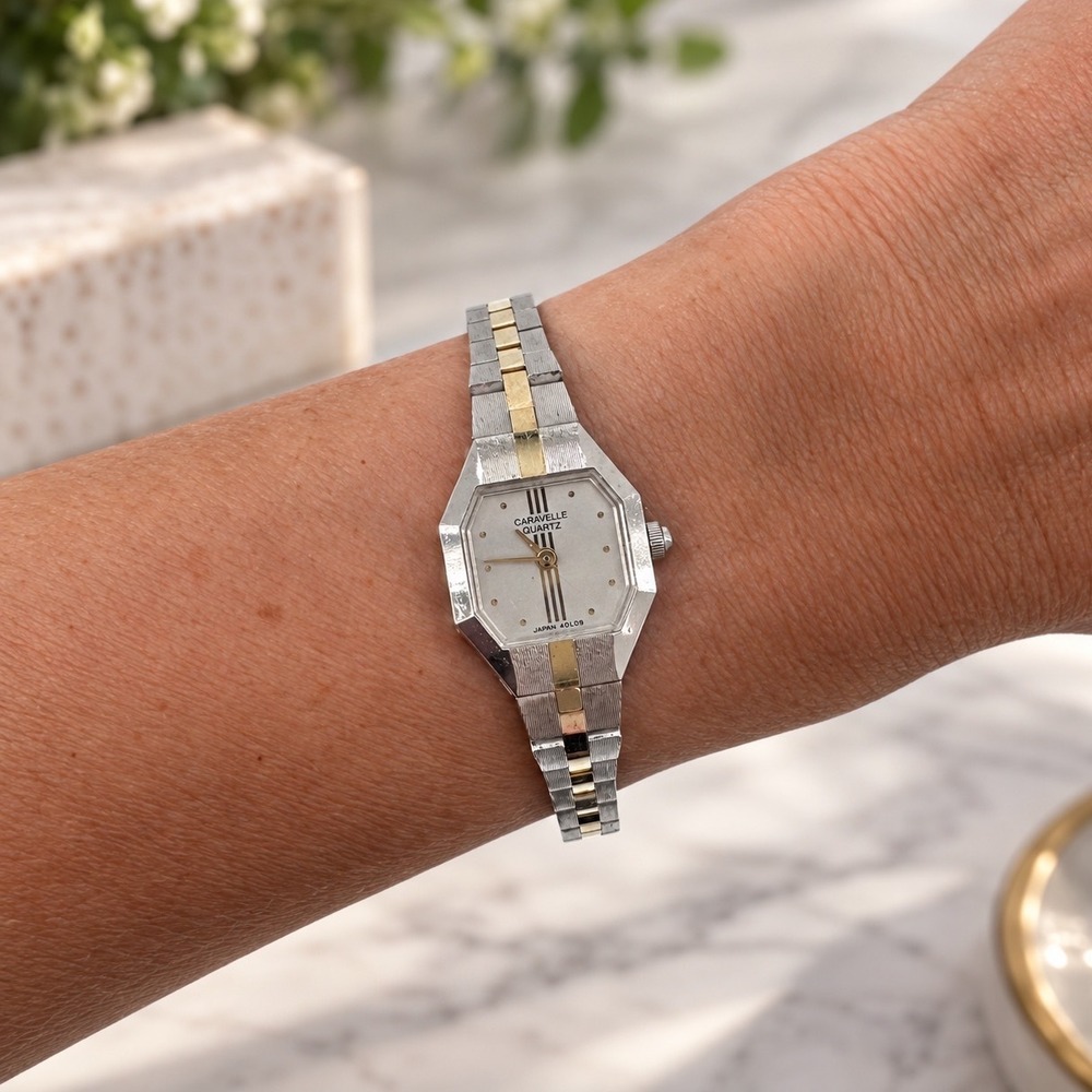Vintage Caravelle Bulova Womens Watch Two Tone Octagon Face New Battery